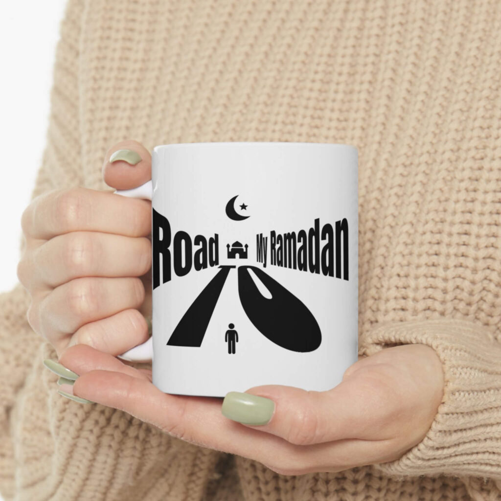A family-oriented mug featuring a design celebrating the road to Ramadan, perfect for sharing during the holy month.